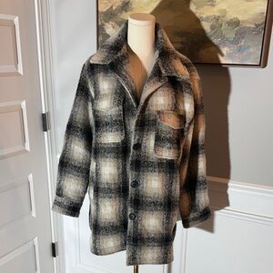 Sebby Plaid Pea Coat Women’s Black and Cream